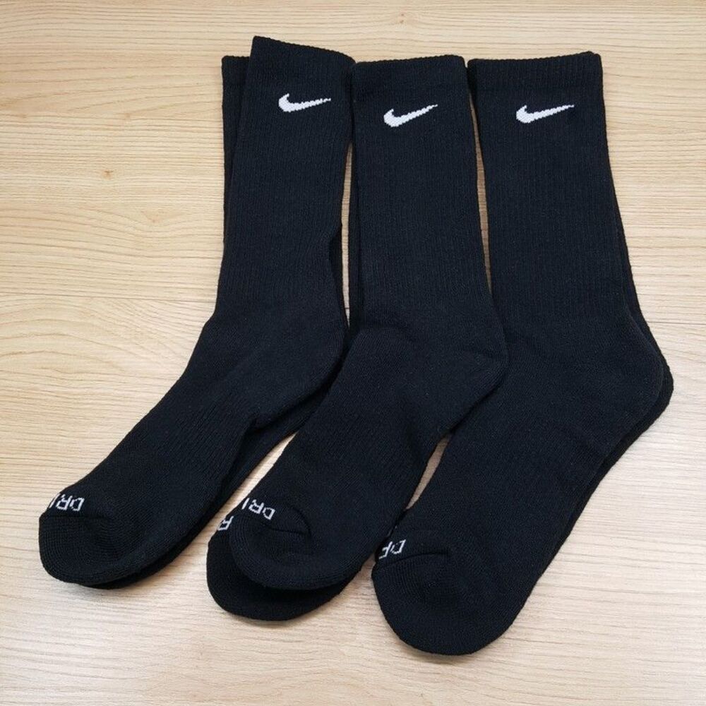 NIKE Crew Socks Mens Black 3-Pack Ribbed Logo Swoosh